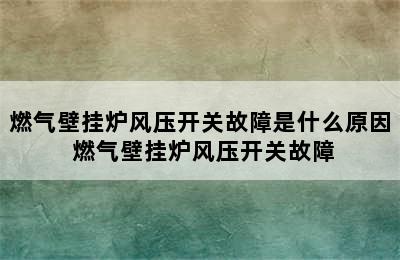 燃气壁挂炉风压开关故障是什么原因 燃气壁挂炉风压开关故障